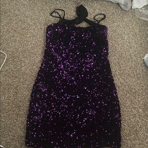 Lucy in the Sky Purple Black Sequin Halter Mini Dress